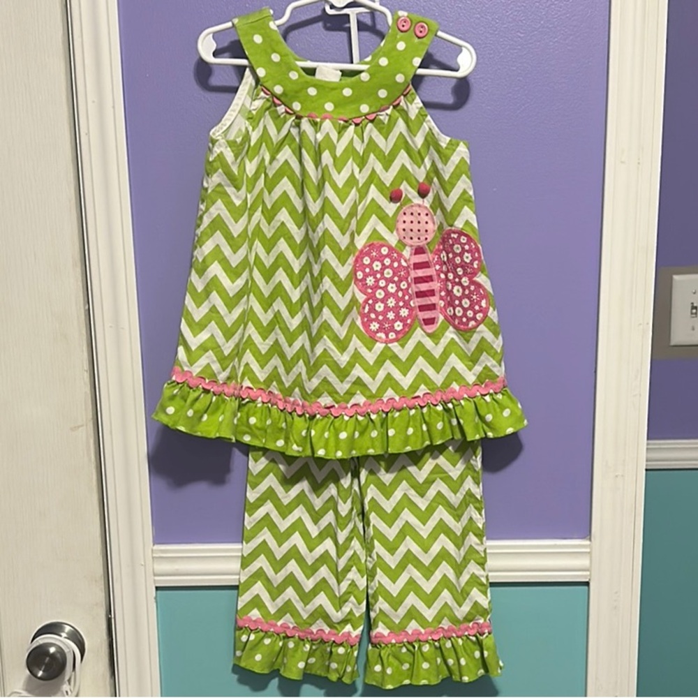 Green and Pink Bailey Boys outfit with Butterfly Design